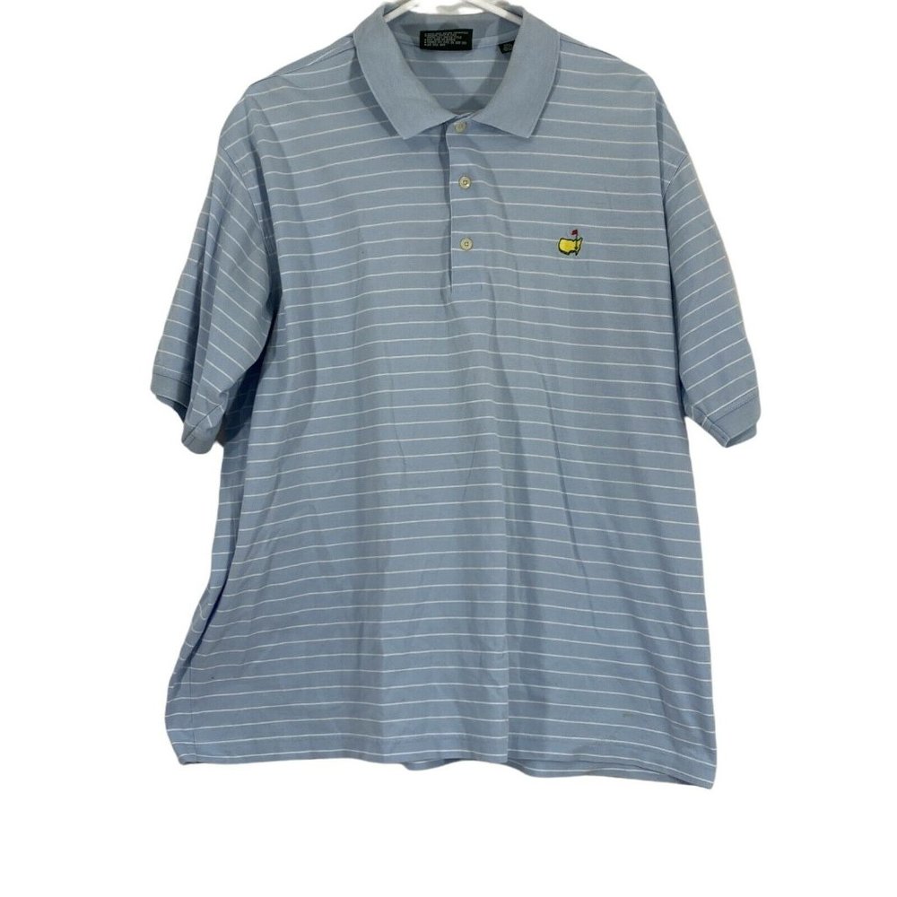 Master Collection Mens Blue Striped Short Sleeves Collared Polo T Shirt Size XL